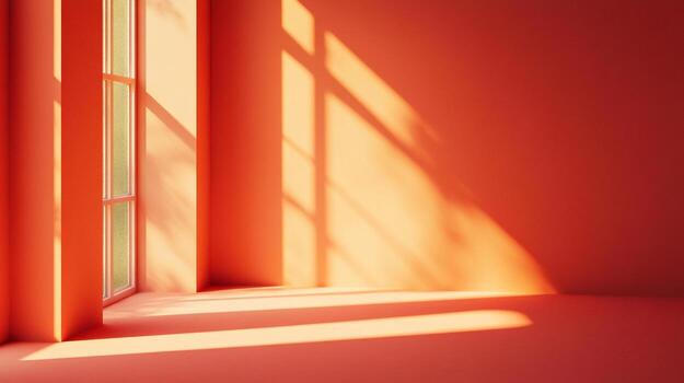 Sunlight streams through a window, casting captivating shadows across an empty room, creating a warm and inviting abstract scene. photo