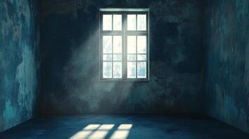 A ray of light streams through a window, illuminating a vintage room. It is a scene of quiet contemplation, a moment frozen in time. photo