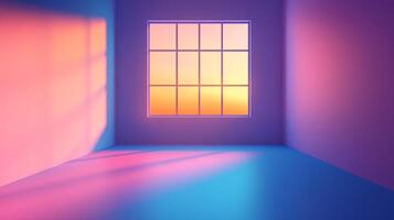 An empty room bathed in colorful light streaming from a window, creating a serene and inviting ambiance. Minimalist space with vibrant hues. photo