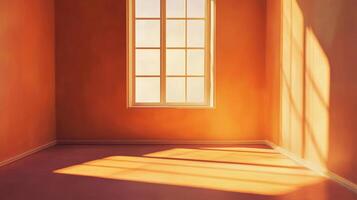 Sunlit room with a window, casting bright shadows on the floor. Warm, inviting, and creating a peaceful atmosphere. photo