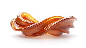 Abstract wave sculpture with amber hues, a fusion of form and color creating a captivating visual harmony on white background. photo