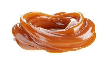 Swirls of rich caramel with a glossy texture, isolated on a white background, showing a delicious and sweet confectionery treat. photo