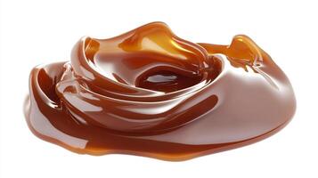 Shiny, swirling caramel with smooth texture, creating tempting dessert or confectionary element for use in food-related designs. photo
