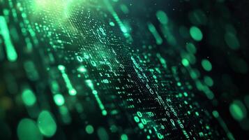 Abstract glowing green digital matrix background. Represents data flow, technology, and advanced digital systems. photo