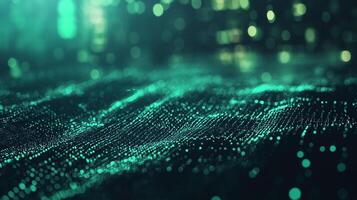 Abstract glowing teal data landscape with bokeh. A visual representation of connectivity, data, and technology in a modern style. photo