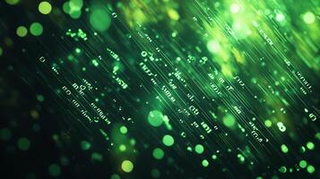 Abstract green data streams with glowing lights, creating a futuristic and digital atmosphere filled with coding aesthetics. photo