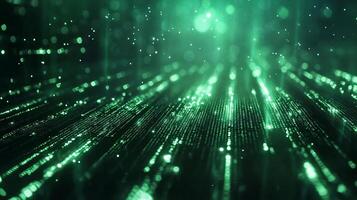 Emerald cascade of light and data streams. Abstract digital rain falling. Technology concept. Futuristic green data flow. Modern background. photo