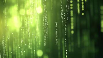 Abstract green digital rain with numbers and symbols falling down. Represents data, technology, coding, or cyberspace in a modern style. photo
