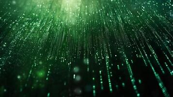 Green digital rain, cascading streams of light, creating a mesmerizing display of depth, color, and movement. Abstract yet captivating. photo