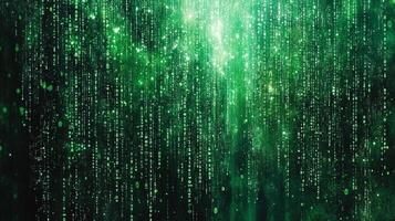 Abstract green matrix background with falling code. Digital rain effect, creating a sense of technology, computing, and data flow. photo