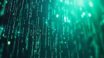 Cascading streams of teal digital data resemble a high-tech waterfall, abstractly representing information technology. photo