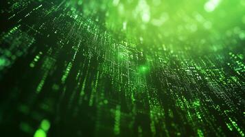 Abstract digital rain evokes technology. Cascading green data streams create depth and a sense of futuristic motion on a dark background. photo