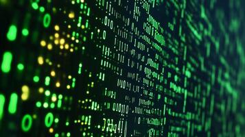 Abstract green binary code background pattern design. Matrix style computer data, with flowing numbers and digital information. photo