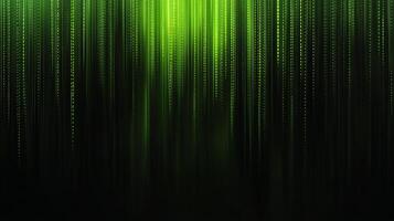 A mesmerizing abstract design featuring vibrant green light streaks cascading down against a dark, blurred background, creating a futuristic effect. photo