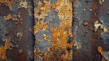Rusting metal surface with flaky paint, showcasing decay, texture, and color variations. Weathered with age and elements of destruction. photo