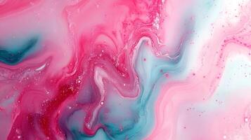 Swirling hues of pink and teal blend in an abstract dance, creating a dreamy, ethereal pattern with subtle, mesmerizing details. photo