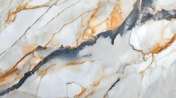 Elegant marble surface with flowing veins of gold, brown, and grey on white background. A high end aesthetic, texture and pattern. photo
