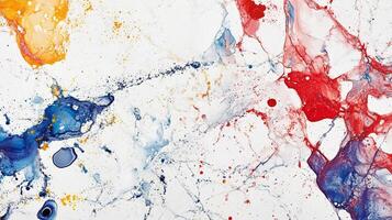 Abstract art with vibrant splashes of color, creating dynamic, fluid patterns against a clean white background. Modern design. photo