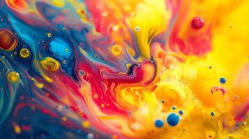 Vibrant abstract art with swirling colors. A mesmerizing blend of blues, yellows, reds creates a dynamic, fluid artistic expression. photo