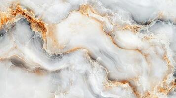 Swirling marble texture in a serene blend of white, gray, and ochre, creating elegant patterns like waves in sand. photo