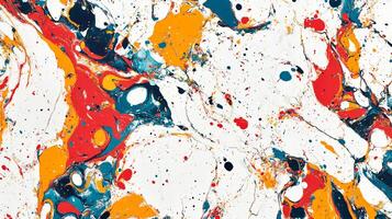 Abstract swirls and splatters of blue, yellow, white and red paint create a dynamic, chaotic and visually appealing pattern. photo