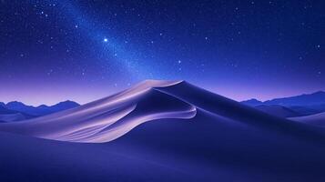 A mesmerizing nocturnal desert landscape is illuminated by a radiant milky way, evoking a sense of serenity under a starlit canopy. photo