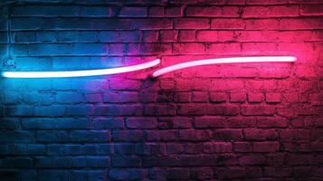 Blue and red neon lights create an interesting contrast on a brick wall, adding color and glow to the urban backdrop. Two tone lighting. photo