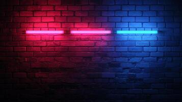 Colorful neon lights on brick wall create a vibrant and edgy display, perfect for adding a modern and artistic touch to any space. photo