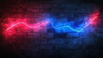 A dynamic, vibrant neon light display in red and blue zigzags across a textured brick background, creating a modern and energetic feel. photo