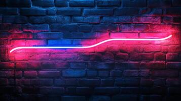 A blue and pink neon light illuminates a brick wall, creating a modern and vibrant atmosphere. The light adds a touch of urban style. photo