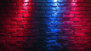 Abstract brick wall art featuring a vibrant color palette where bold reds and blues meet to create a striking and modern aesthetic texture. photo