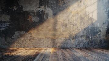 Rustic wall with sunlight creates a textured and weathered backdrop, perfect for adding character and warmth to any design or photograph. photo