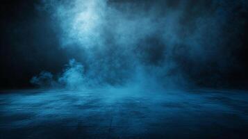 Blue sky with a thick layer of smoke hovering above it. The smoke is a deep blue color, almost like a storm cloud. The sky is almost completely covered in smoke, giving it a mysterious photo