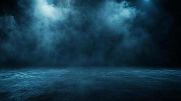 Dark blue sky with a large cloud of smoke. The sky is almost completely dark, with only a few small lights visible in the distance. The smoke fills the sky, creating a sense of mystery and unease photo