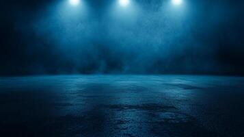 Blue sky with a foggy mist. The sky is lit up with three lights. Scene is mysterious and calm photo