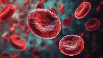 Close up of red blood cells. The image is of a blood clot. The blood cells are shown in different sizes and positions photo