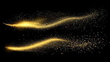 Two sets of gold glitter are shown in the air, creating a sense of movement and energy. The glitter is scattered throughout the image, with some pieces falling to the ground photo