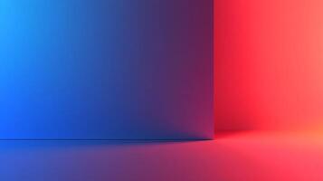 Abstract minimalist studio shot with blue and red walls in simple geometric shape lit by light for conceptual or architectural use. photo