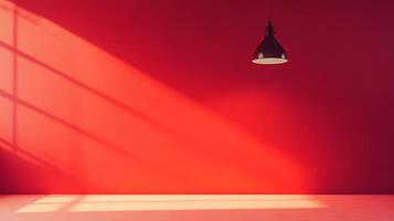 Warm, inviting studio shot with a monochromatic palette, shadows creating depth and a single hanging lamp adding a touch of minimalist elegance. photo