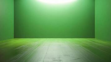 An empty room with green walls and floor. A simple interior space for use as a background or for presentation. photo