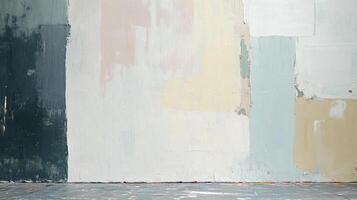 Abstract painted wall featuring a textured surface with blocks of color in muted tones, creating a modern and artistic backdrop. photo