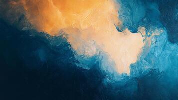 Abstract artwork showcasing dynamic swirls of deep blues and warm golden hues creating a captivating, organic composition. photo