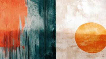 Abstract expressionist painting featuring bold color blocks and dynamic textures, evoking modernism and artistic exploration. photo
