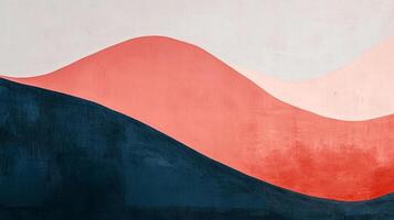 Abstract painting of rolling hills in shades of coral, white, and deep navy, creating a calming and modern artistic landscape. photo