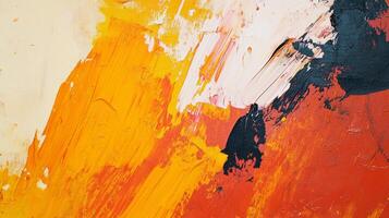 Abstract painting showcasing an interplay of warm and contrasting cool tones, creating a visually dynamic composition. photo