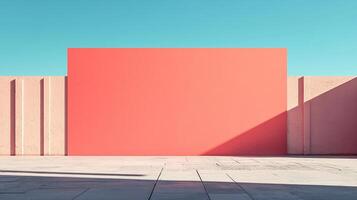 Minimalist architecture featuring a coral wall against a blue sky, creating a striking contrast and modern aesthetic. photo