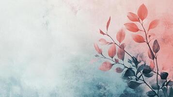 Abstract botanical art featuring stylized leaves in coral and teal, creating a serene and elegant visual experience. A watercolor-inspired backdrop. photo