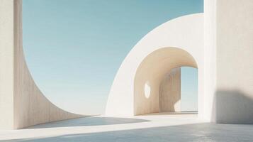 Minimalist architecture showcasing clean lines and geometric shapes against a bright sky, creating a serene and modern aesthetic. photo