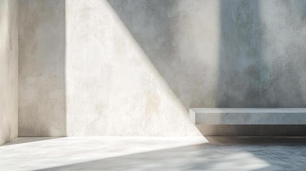 Sunlit concrete space featuring minimalist architecture, creating a serene and contemplative atmosphere, perfect for showcases. photo