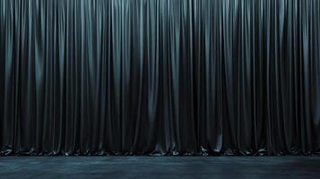 An elegant and dramatic black curtain hangs on a dark, atmospheric scene, creating a mysterious and theatrical ambiance, backdrop is black. photo